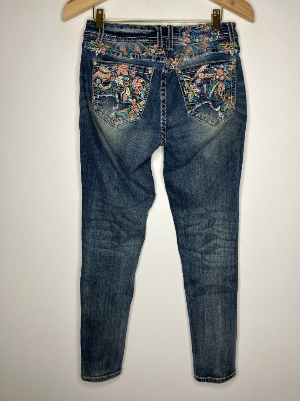 GRACE Women's Embroidered Floral Skinny Jeans Size 27 Mid Rise Stretch Denim Y2K - Picture 6 of 13